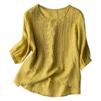 Ava | Embroidered Round-Neck Blouse with Long Puff Sleeves for Women
