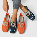 Ines | Jewel Buckle Square Toe Knit Loafers for Women