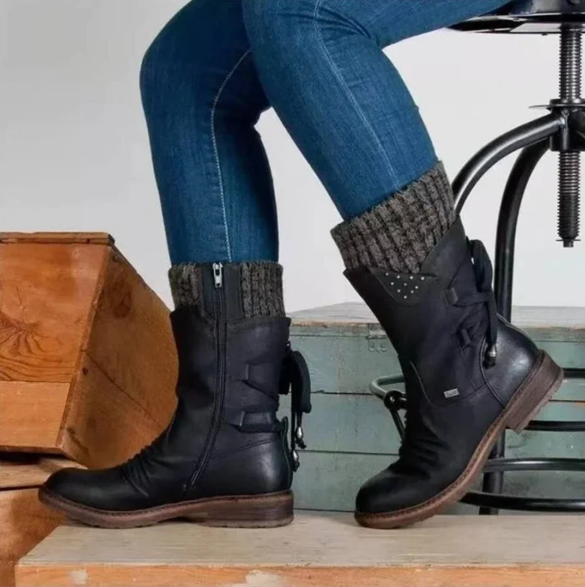 Belinda | Knit-Cuff Lace-Back Winter Boots for Women