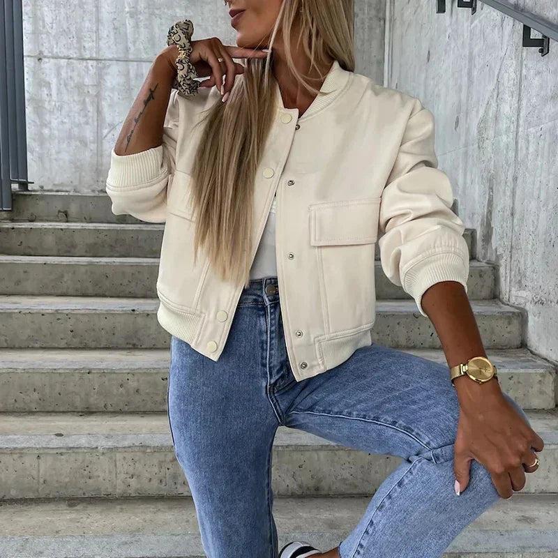 Nadeleen | Open-Front Bomber Jacket with Stand Collar for Women