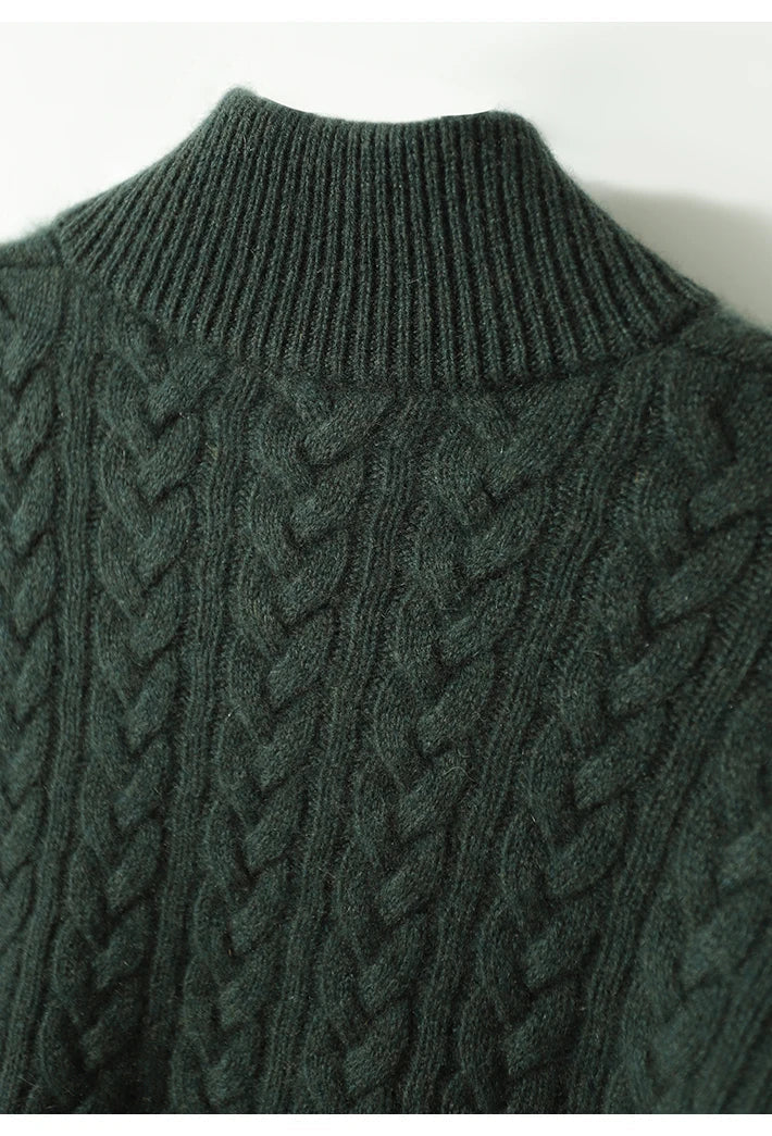 Freja | Button-Up Cable Knit Sweater with Ribbed Hem for Women