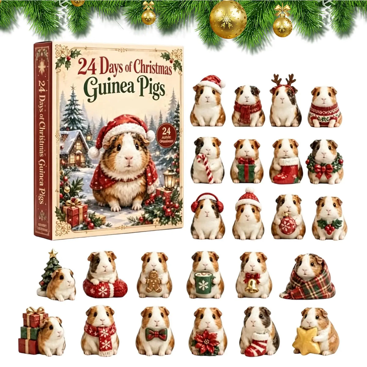 ACRYLIC GUINEA PIG ADVENT CALENDAR – 24 HANGING TREE ORNAMENTS