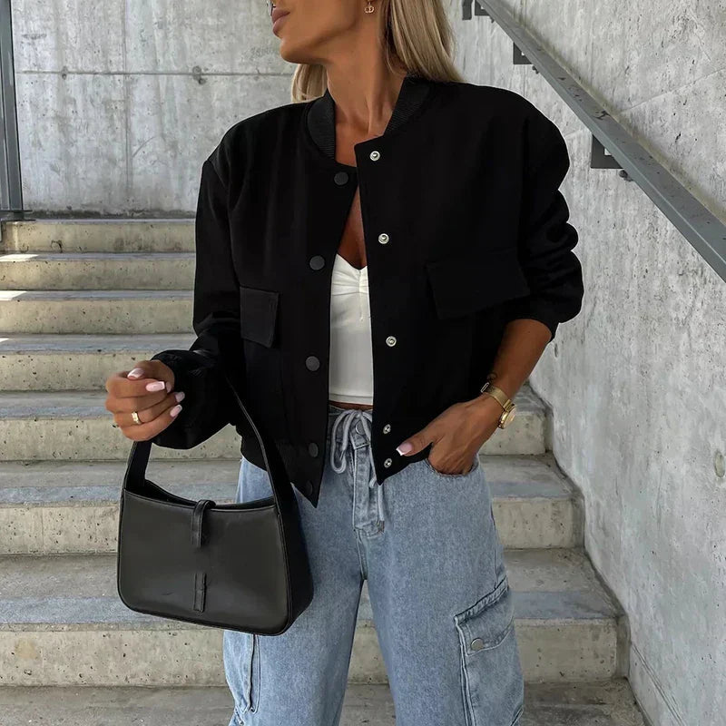 Nadeleen | Open-Front Bomber Jacket with Stand Collar for Women