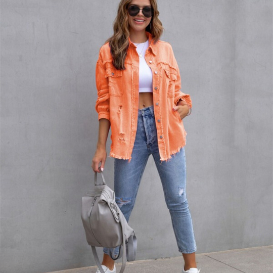 Jasmijn | Ripped Vintage Denim Jacket with Button-Front for Women