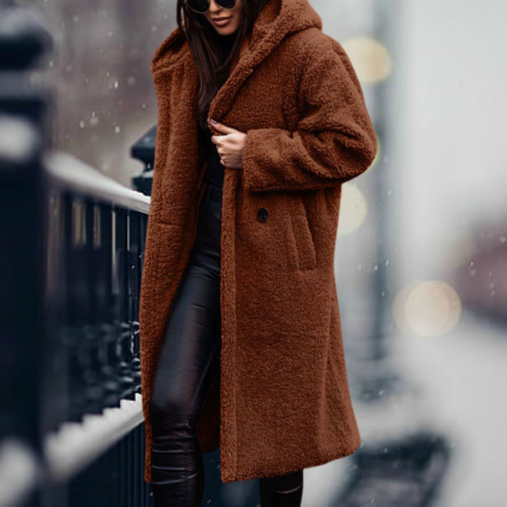 Runa | Oversized Teddy Hooded Jacket with Drawstring for Women