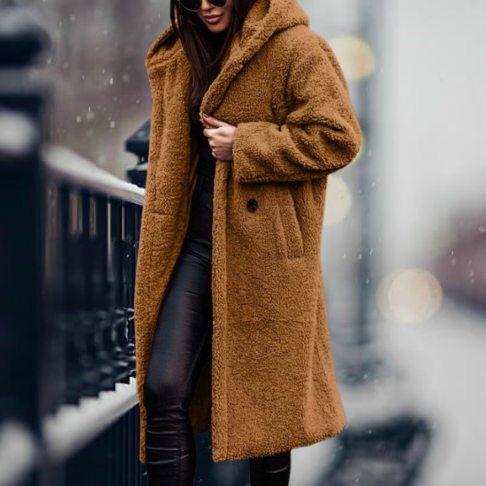 Runa | Oversized Teddy Hooded Jacket with Drawstring for Women