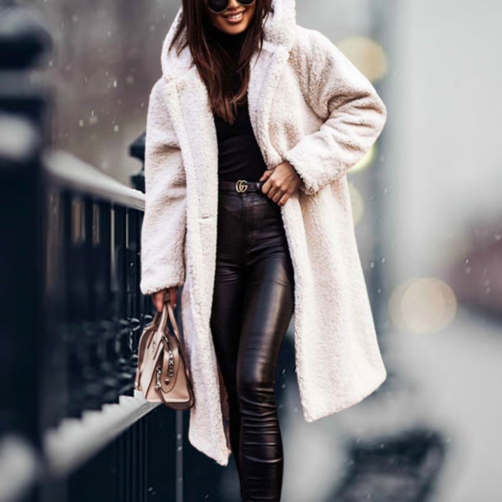 Runa | Oversized Teddy Hooded Jacket with Drawstring for Women