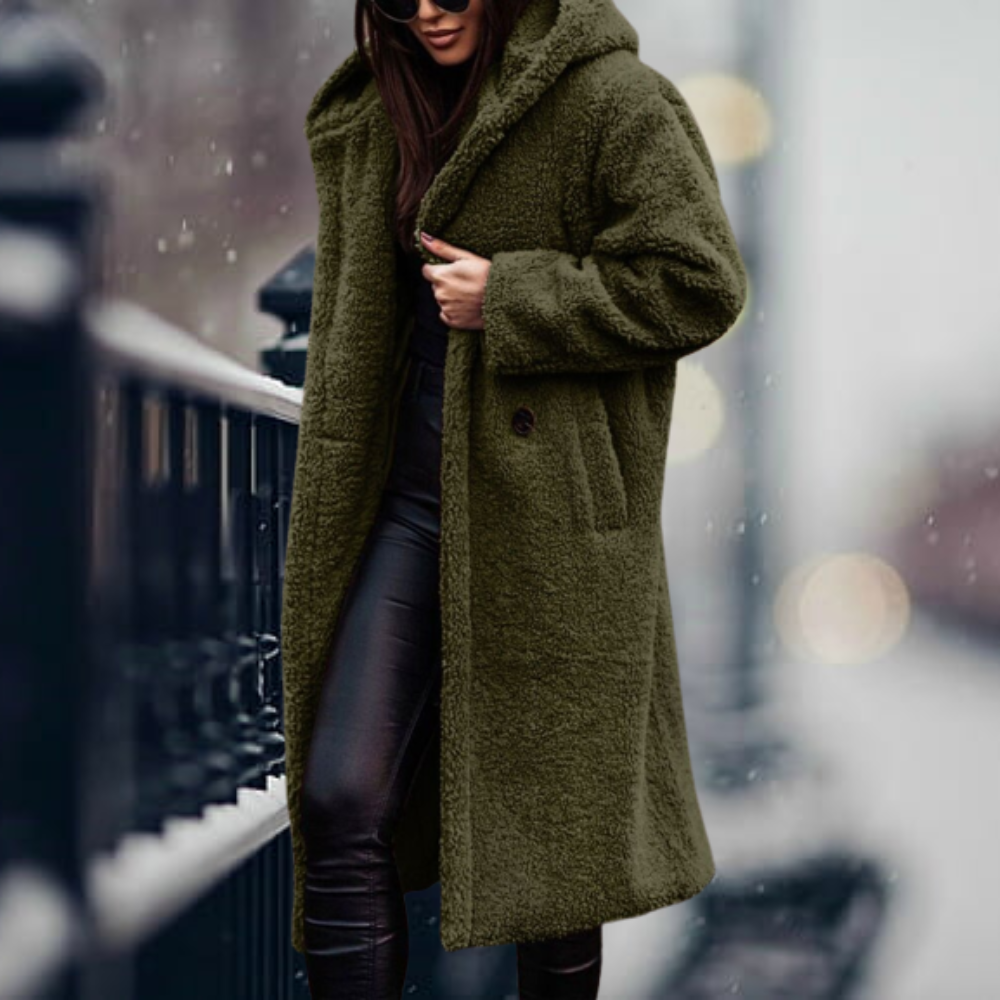 Runa | Oversized Teddy Hooded Jacket with Drawstring for Women