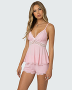 Barbla | Lace-Trim V-Neck Cami Shorts Set for Women