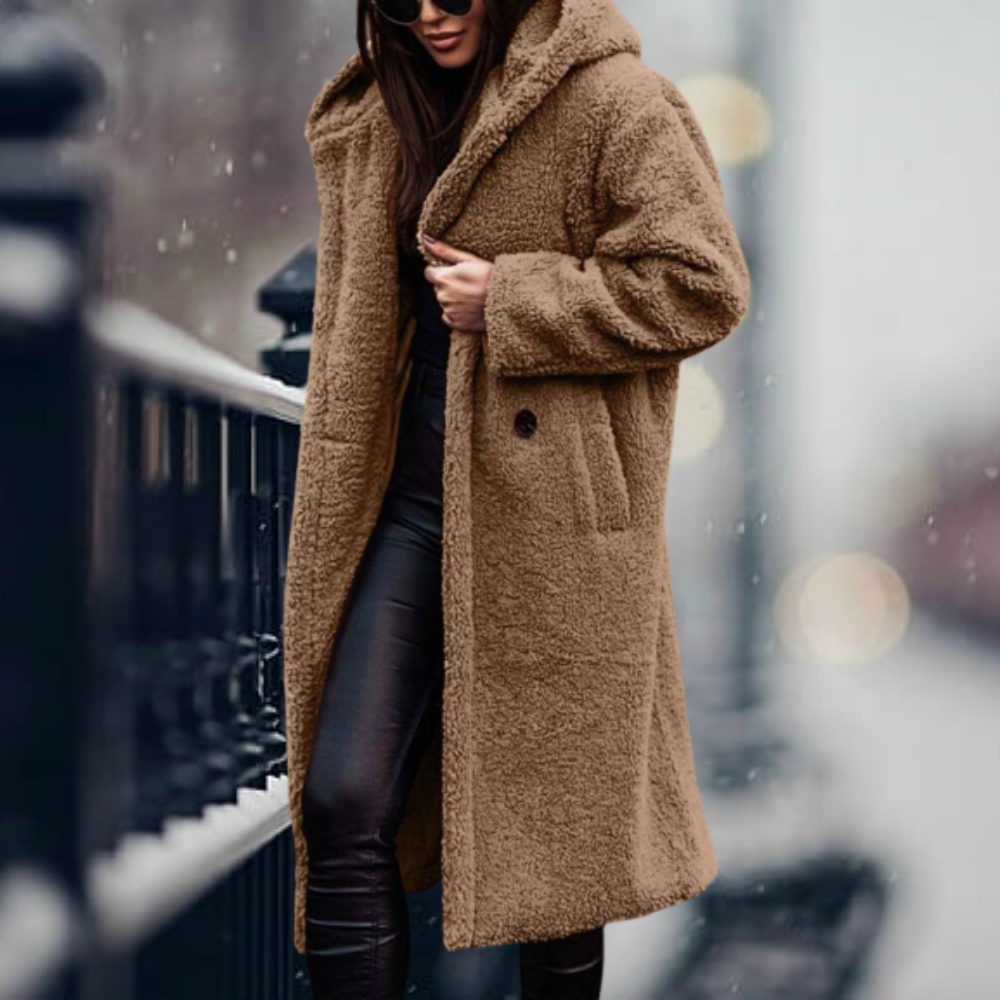 Runa | Oversized Teddy Hooded Jacket with Drawstring for Women