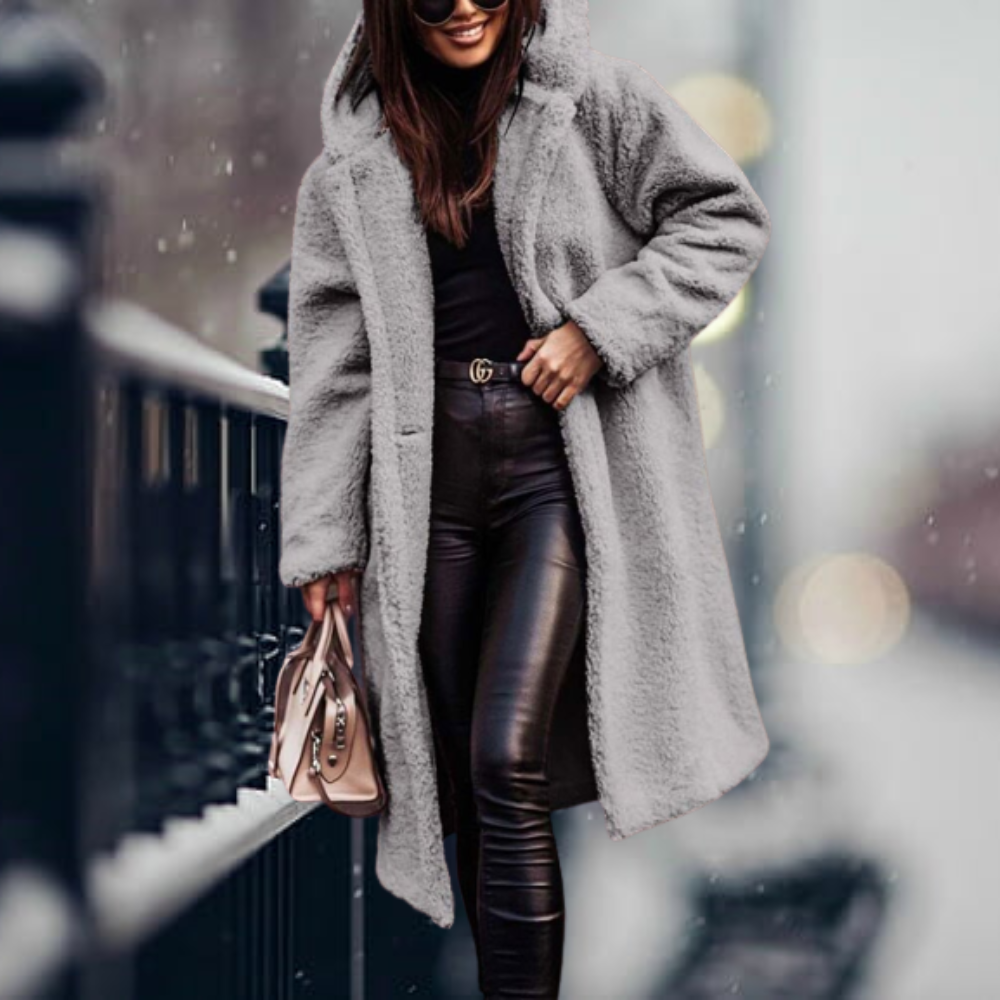 Runa | Oversized Teddy Hooded Jacket with Drawstring for Women