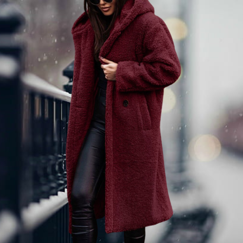 Runa | Oversized Teddy Hooded Jacket with Drawstring for Women