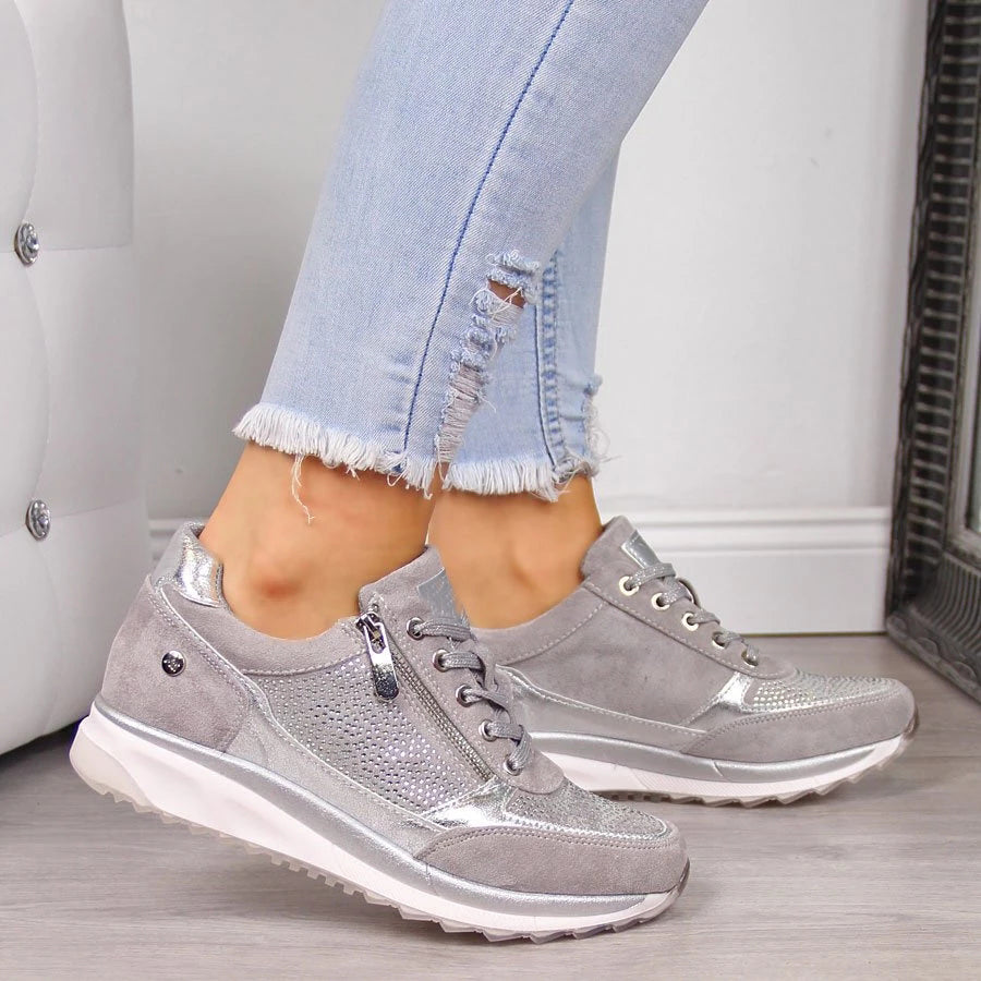 Nadalein | Ribbed Panel Lace-Up Sneakers for Women