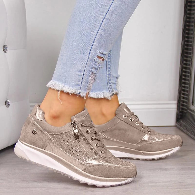 Nadalein | Ribbed Panel Lace-Up Sneakers for Women