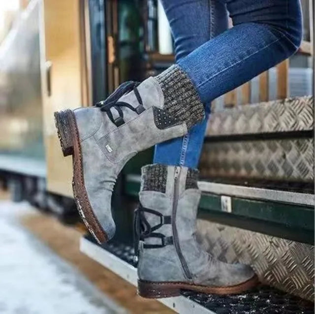 Belinda | Knit-Cuff Lace-Back Winter Boots for Women