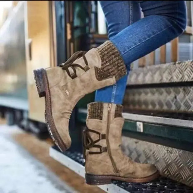 Belinda | Knit-Cuff Lace-Back Winter Boots for Women