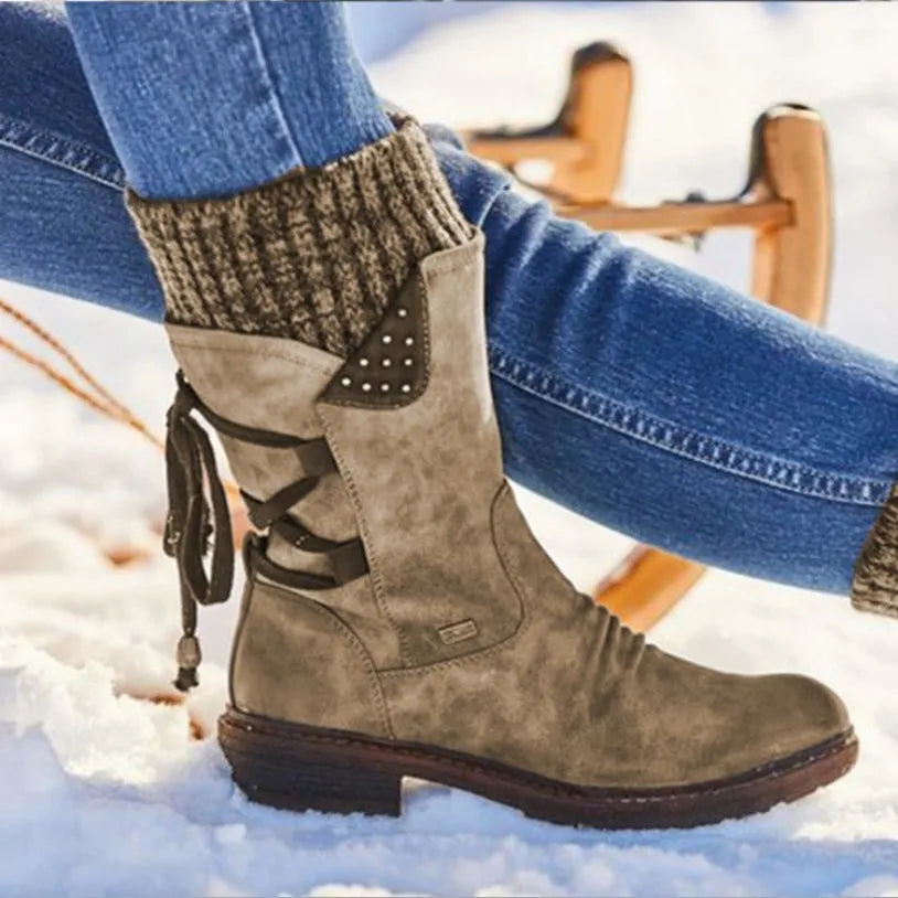 Belinda | Knit-Cuff Lace-Back Winter Boots for Women