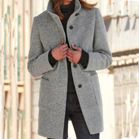 Isabeau | Button-Front Longline Coat with Round Neck for Women