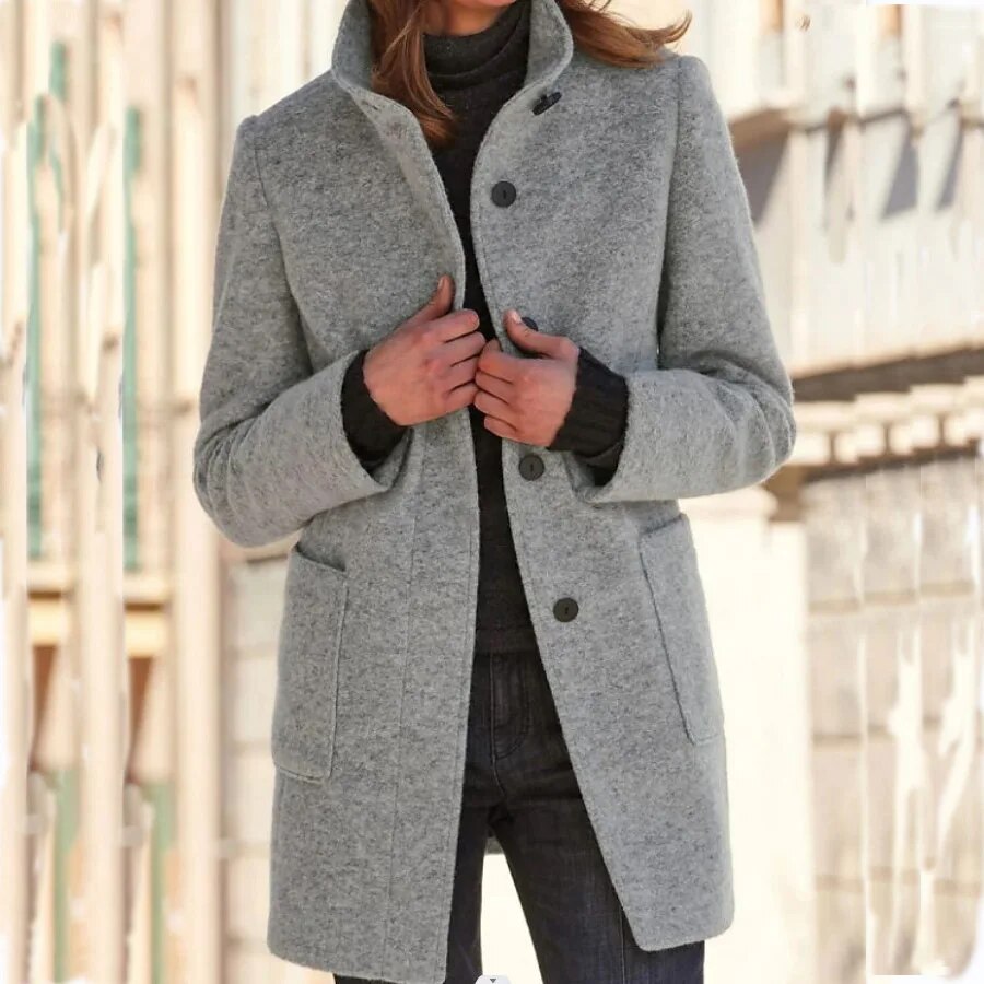Isabeau | Button-Front Longline Coat with Round Neck for Women