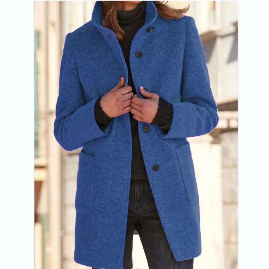 Isabeau | Button-Front Longline Coat with Round Neck for Women