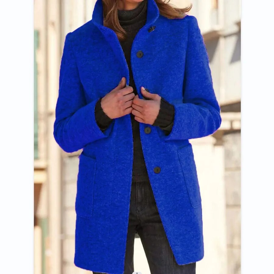 Isabeau | Button-Front Longline Coat with Round Neck for Women