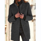 Isabeau | Button-Front Longline Coat with Round Neck for Women