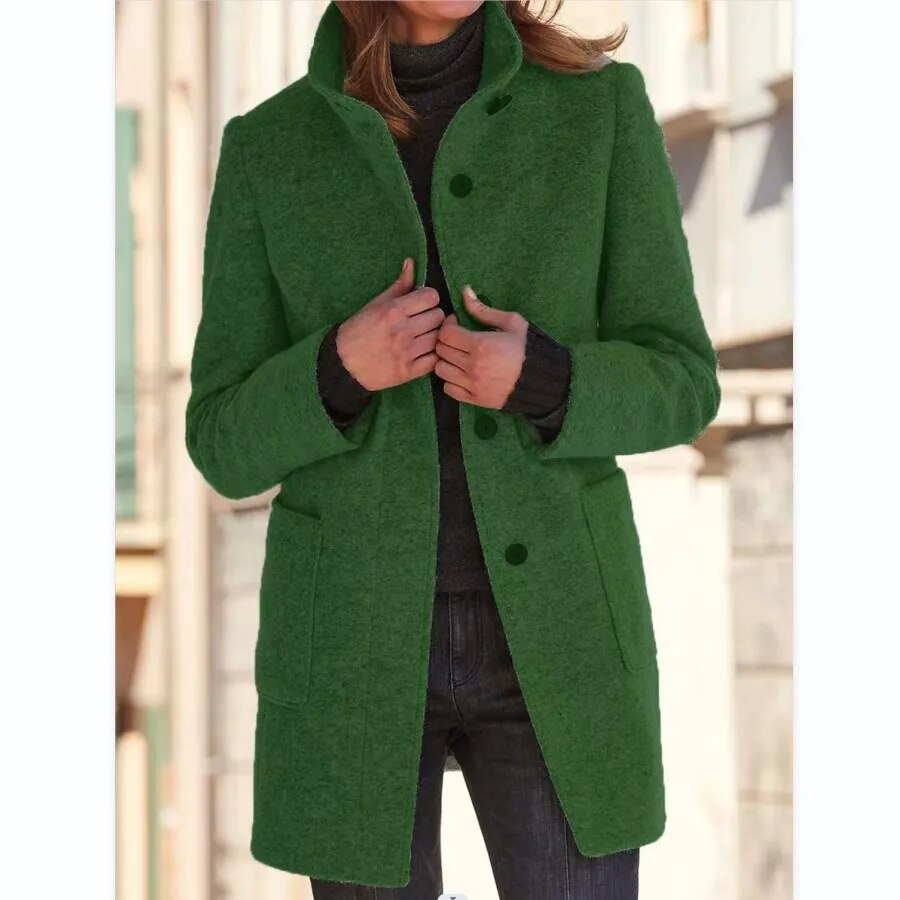 Isabeau | Button-Front Longline Coat with Round Neck for Women