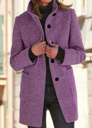Isabeau | Button-Front Longline Coat with Round Neck for Women