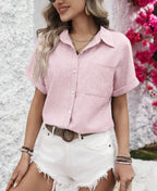 Aurora | Button-Front Short Sleeve Blouse with Collar