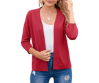 Nadalyra | Cropped Open-Front Cardigan with Mid-Length Sleeves
