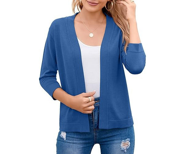 Nadalyra | Cropped Open-Front Cardigan with Mid-Length Sleeves