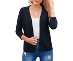 Nadalyra | Cropped Open-Front Cardigan with Mid-Length Sleeves