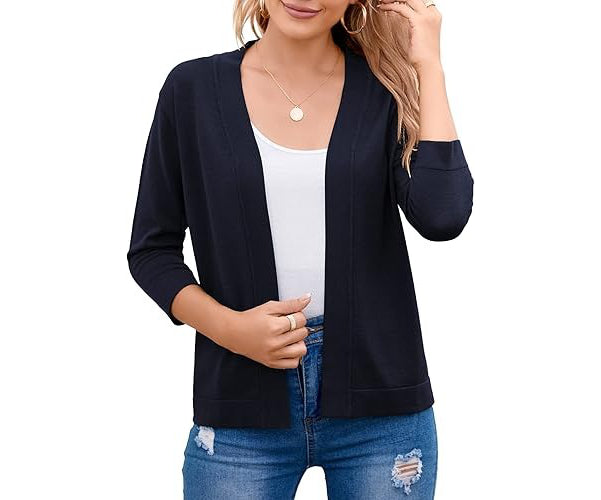 Nadalyra | Cropped Open-Front Cardigan with Mid-Length Sleeves