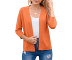 Nadalyra | Cropped Open-Front Cardigan with Mid-Length Sleeves