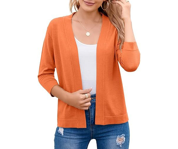 Nadalyra | Cropped Open-Front Cardigan with Mid-Length Sleeves