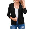 Nadalyra | Cropped Open-Front Cardigan with Mid-Length Sleeves