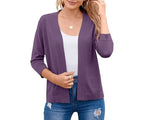 Nadalyra | Cropped Open-Front Cardigan with Mid-Length Sleeves