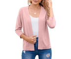 Nadalyra | Cropped Open-Front Cardigan with Mid-Length Sleeves