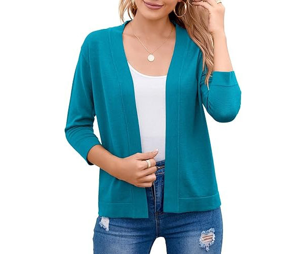Nadalyra | Cropped Open-Front Cardigan with Mid-Length Sleeves