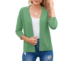 Nadalyra | Cropped Open-Front Cardigan with Mid-Length Sleeves