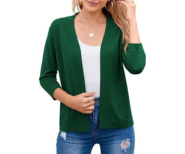 Nadalyra | Cropped Open-Front Cardigan with Mid-Length Sleeves