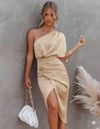 Ylva | One-Shoulder Ruched Bodycon Midi Dress for Women