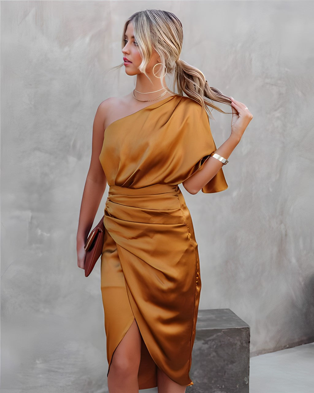 Ylva | One-Shoulder Ruched Bodycon Midi Dress for Women