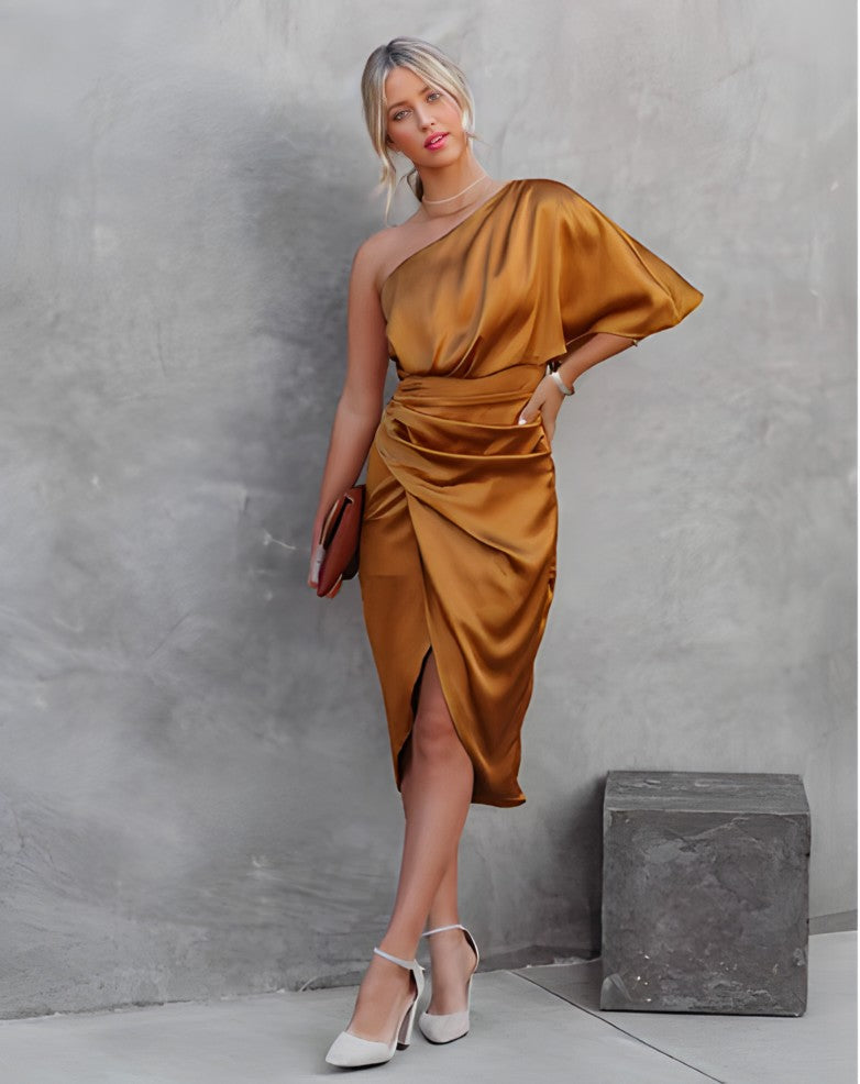 Ylva | One-Shoulder Ruched Bodycon Midi Dress for Women