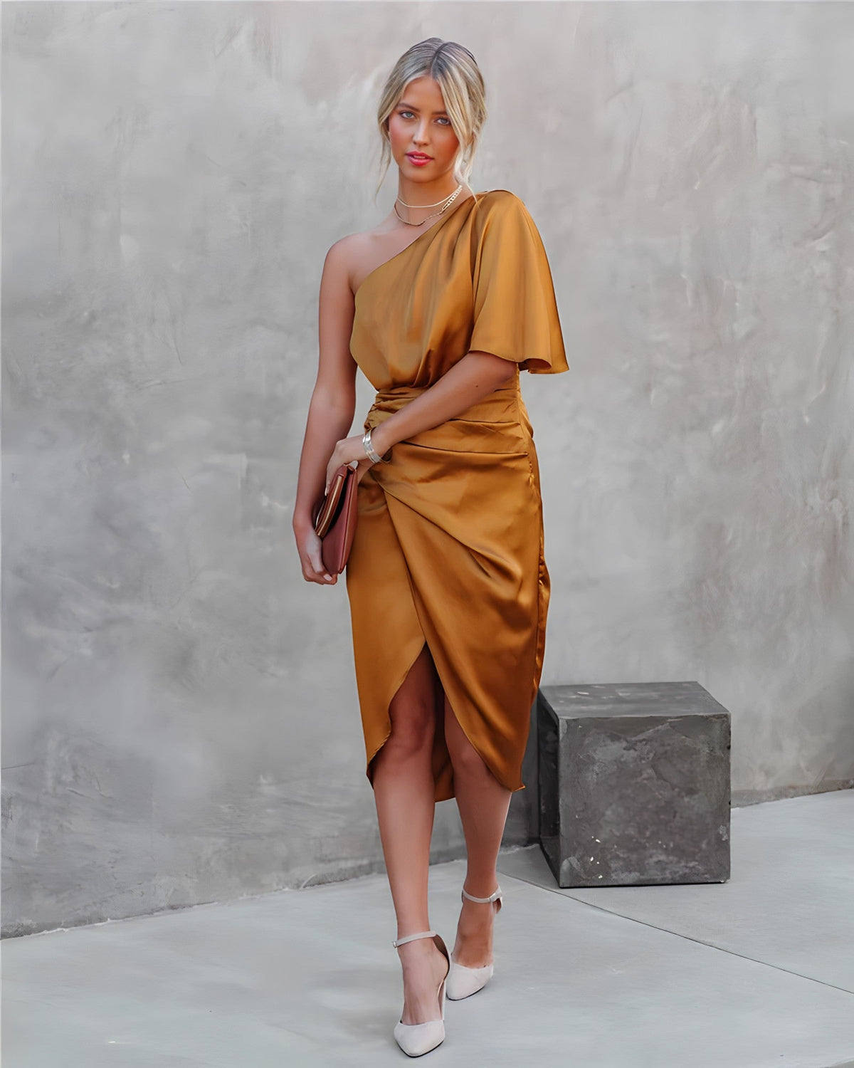 Ylva | One-Shoulder Ruched Bodycon Midi Dress for Women