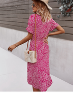 Yara | Floral Button-Front Midi Dress with V-Neck for Women