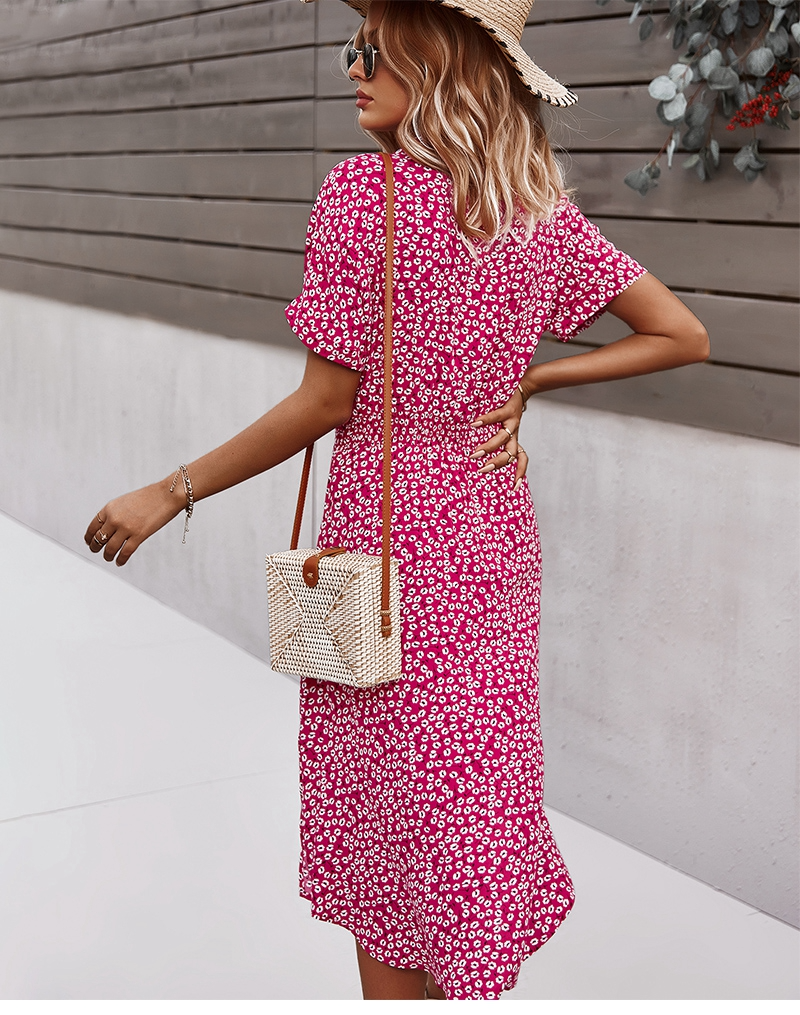 Yara | Floral Button-Front Midi Dress with V-Neck for Women