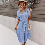 Yara | Floral Button-Front Midi Dress with V-Neck for Women