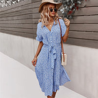 Yara | Floral Button-Front Midi Dress with V-Neck for Women
