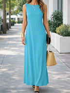 Talissar | Sleeveless A-Line Maxi Dress with Boat Neck for Women